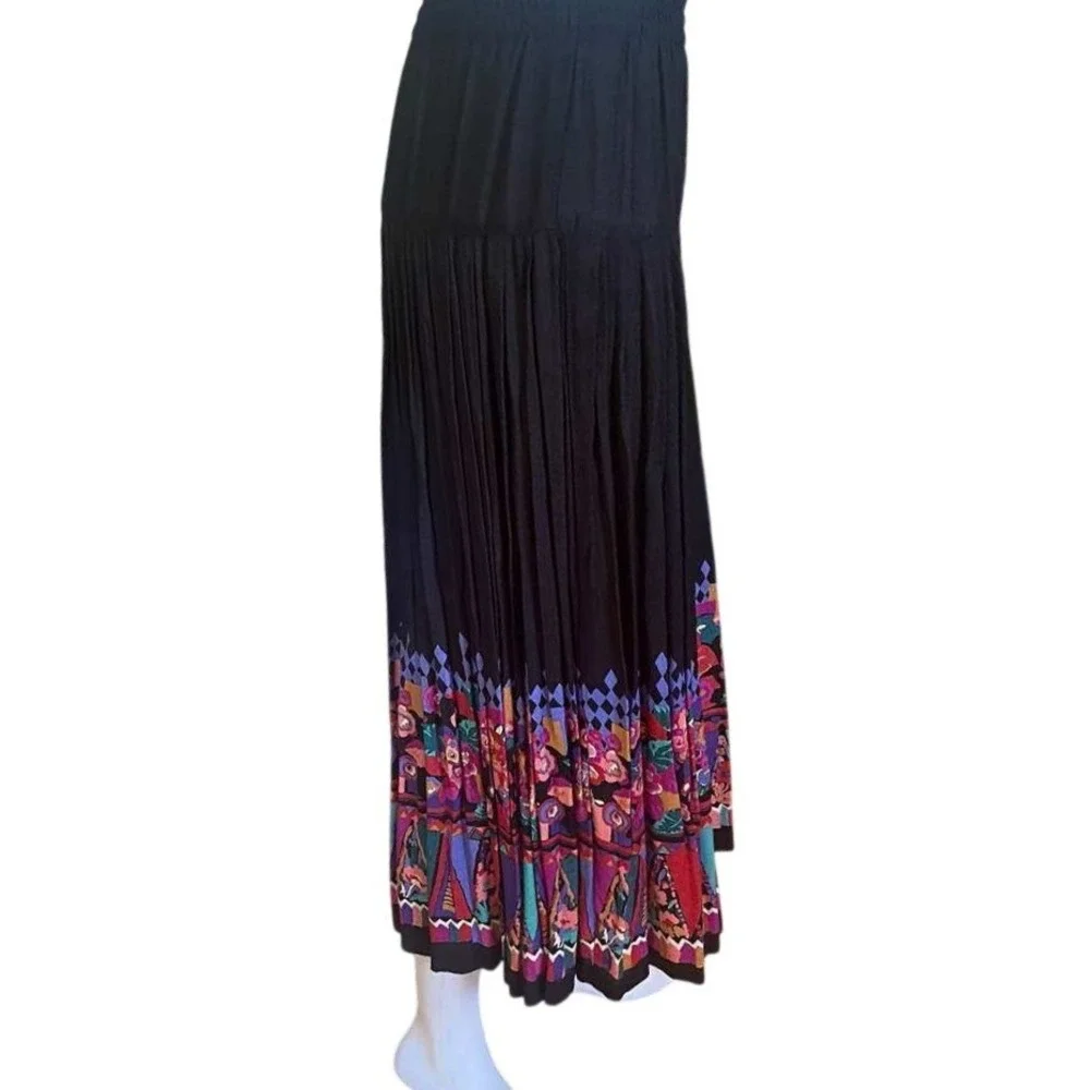 Vintage Carole Little Maxi Skirt Black Floral Medium Whimsigoth Grunge Fairy